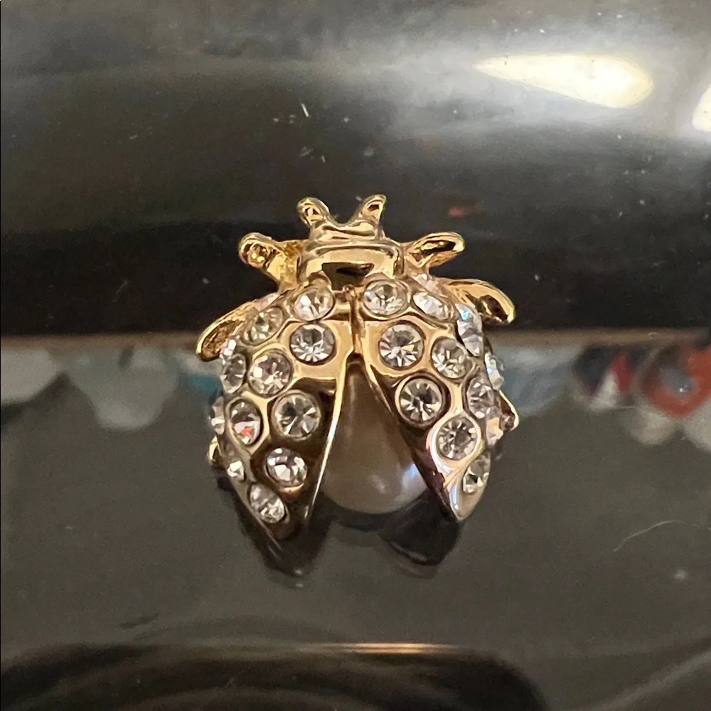Elegant Gold and Silver Crystal Lady Bug Brooch